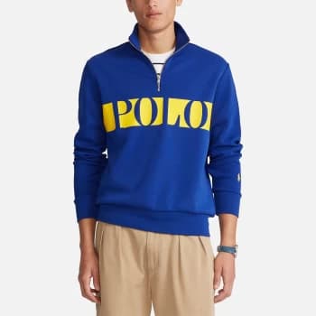 Polo Ralph Lauren Mens Half Zip Polo Stripe Sweatshirt - Heritage Royal Blue - L