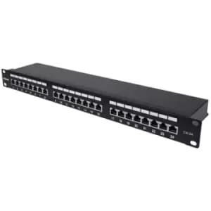 Intellinet Patch Panel Cat6a FTP 24-Port 1U Shielded 90 Top-Entry Punch Down Blocks Black