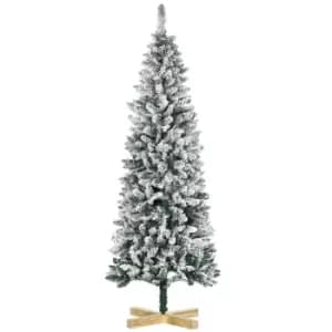 Snow Flocked Artificial Christmas Tree with Pinewood Base 6ft, Green