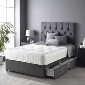 Catherine Lansfield - Boutique Divan Set with Free Ortho Pocket Mattress - Plush Velvet - Strutted Headboard - 2 Drawers - Steel - Divan Size King