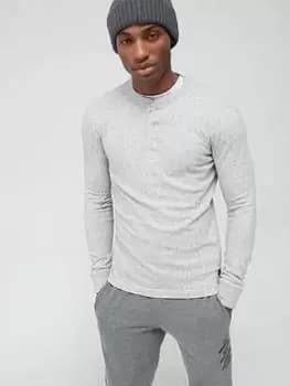 Superdry Long Sleeve Grandad Top - Grey Size M Men