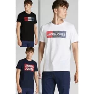 Jack and Jones Pack of 3 White/Black/Navy Printed T-Shirts