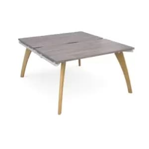 Fuze back to back desks 1400mm x 1600mm - white frame and grey oak top