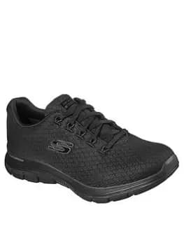 Skechers Flex Appeal 4.0 Coated Fidelity Waterproof Mesh Trainers - Black, Size 4, Women