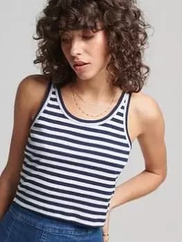 Superdry Vintage 100% Organic Cotton Stripe Crop Vest - Blue Size 14, Women