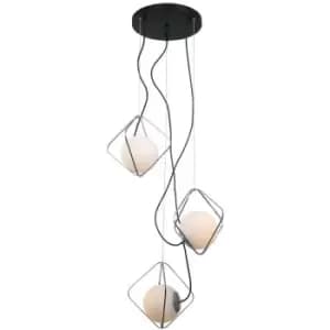 Italux Canto - Modern Hanging Pendant Chrome, Black 3 Light with White Shade, E27 Dimmable