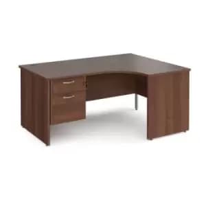 Office Desk Right Hand Corner Desk 1600mm With Pedestal Walnut Top And Panel End Leg 1200mm Depth Maestro 25 MP16ERP2W