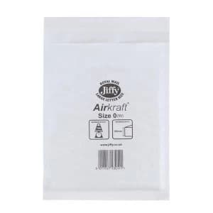 Jiffy Airkraft Size 0 Postal Bags Bubble lined Peel and Seal 140x195mm White 1 x Pack of 100 Bags