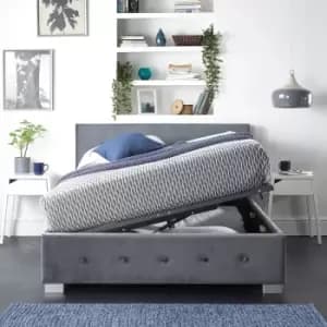 Side Opening Ottoman Storage in Grey Plush Velvet, Single