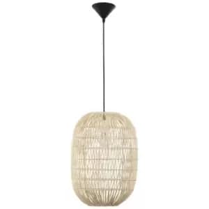 Amarillo 30cm Dome Pendant Ceiling Light Natural Rattan Black Fabric Wire, Base LED E27 - Merano