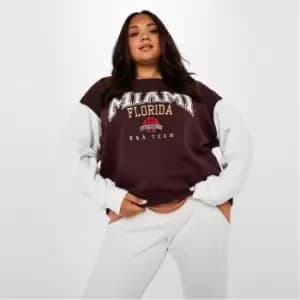 I Saw It First Plus Size Miami Embroidered Slogan Detail Sweatshirt - Brown
