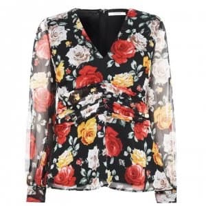 Guess V Neck Blouse - Flower Pwer Blk