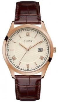 Guess Mens Element Brown Leather Strap Beige Dial Watch