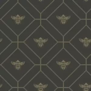 Holden Decor Honeycomb Bee Charcoal/Gold Wallpaper