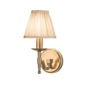 Stanford 1 Light Indoor Candle Wall Light Antique Brass with Beige Shade, E14