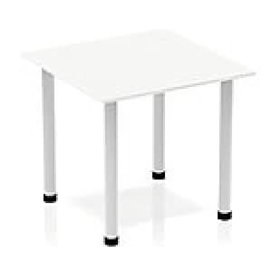 Impulse Square Table 800 White Post Leg Silver