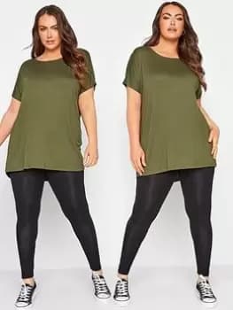 Yours Cotton Elastane 2 Pack Legging - Black, Size 18, Inside Leg 28, Women