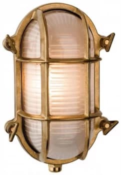 1 Light Outdoor Bulkhead Wall, Flush Light Brass, Frosted Glass IP64, E27