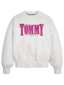 Tommy Hilfiger Girls Tommy Sateen Logo Sweat Top - Ivory, Ivory, Size Age: 10 Years, Women