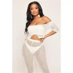 I Saw It First Crochet Cropped Bardot Top - Brown