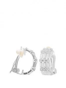 Jon Richard Silver Plated Multi Baguette Cubic Zirconia Clip On Hoop Earrings