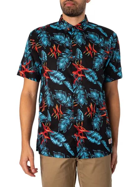 Superdry Hawaiian Short Sleeved Shirt Dark Navy Fire L