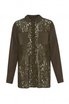 French Connection Marian Lace Mix Shirt Olive