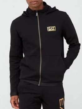Emporio Armani EA7 Lux Gold Label Zip Through Hoodie Black Size XS Men