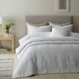 Catherine Lansfield Lennon Stripe Seersucker Duvet Cover Set, White, King