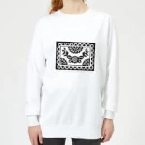 Black Cut Heart Pattern Flower Womens Sweatshirt - White - 5XL