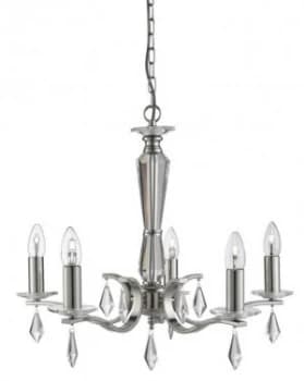 5 Light Multi Arm Ceiling Pendant Satin Silver with Glass Crystals, E14