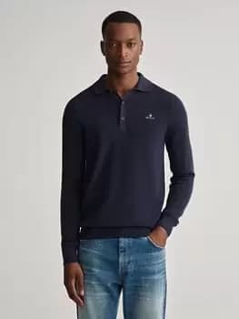 GANT Knitted Polo Shirt - Evening Blue, Evening Blue, Size 4XL, Men