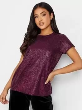 PixieGirl Petite Sequin Front Tee - Red, Size 10, Women