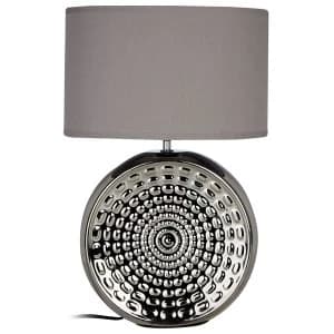 Premier Housewares Win Table Lamp in Chrome Ceramic with Grey Fabric Shade