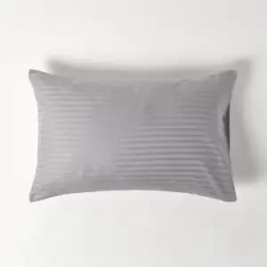 Grey Egyptian Cotton Satin Stripe Housewife Pillowcase 330 Thread Count - Grey - Grey - Homescapes
