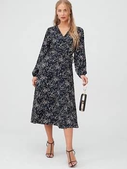 Wallis Confetti Print Waterfall Wrap Dress - Black, Size 10, Women