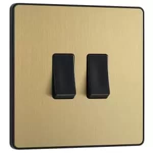BG Evolve Brushed Brass 20A 16Ax Double Light Switch - 2 Way