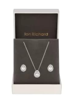 Rhodium Plated Cubic Zirconia Pear Stone Set - Gift Boxed