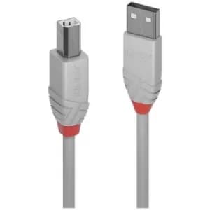 LINDY USB cable USB 2.0 USB-A plug, USB-B plug 1m Grey 36682