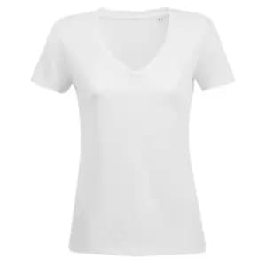 SOLS Womens/Ladies Motion V Neck T-Shirt (L) (White)