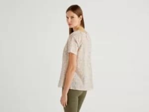 Benetton, Patterned Blouse In Pure Cotton, taglia L, Multi-color, Women