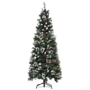 Christmas Tree Snow Dipped Slim 6' with Pince Cones & Berries - HOMCOM TJ Hughes
