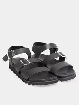 Long Tall Sally Lala Buckle Footbed Sandal - Black, Size 11, Women