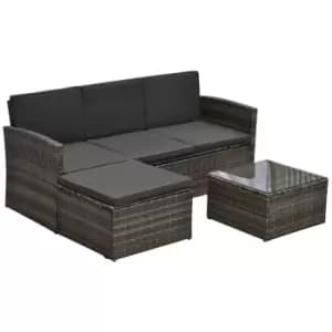 Rattan Wicker Sofa Set with Footstool and Coffee Table, Grey