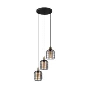 EGLO Chisle Amber Caged 3L Pendant Light