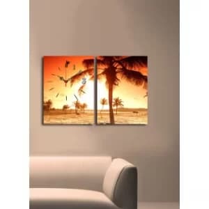 2P3040CSMOR-8 Multicolor Decorative Canvas Wall Clock (2 Pieces)