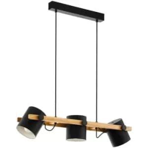 Hornwood 3 Lamp Straight Bar Pendant Ceiling Light Black, Creme - Eglo