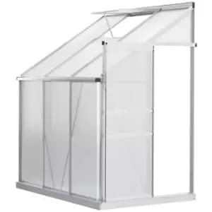 Outsunny 6 x 4ft Lean to Wall Polycarbonate Greenhouse Aluminium Walk-in Garden Greenhouse with Adjustable Roof Vent, Rain Gutter, Clear