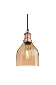Brooklyn Tinted Glass Cone Pendant, 6 Inch, Amber, Copper Holder