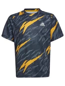 adidas Older Boys Graphic Small Logo T-Shirt - Black/Yellow, Size 11-12 Years